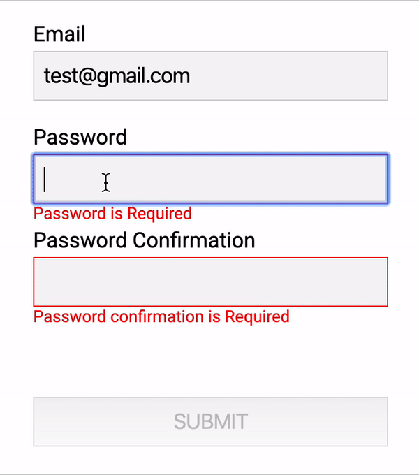 Form validation with password match check