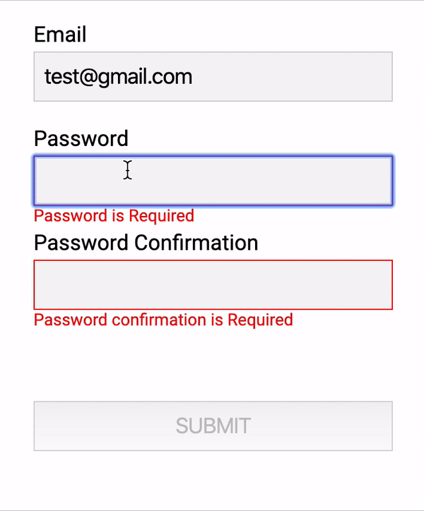 Form validation with password used check